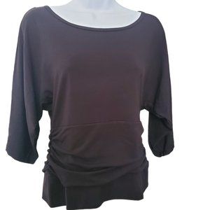 Women’s Petite Small Peter Nygard Black Shirt Blouse 3/4 Sleeve Banded Waist New